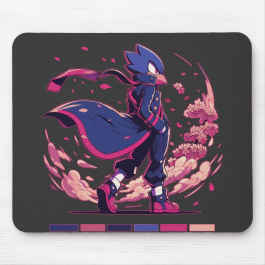 Kantige Sakura-Krieger-Vogel-Anime-Illustration Mousepad (Vorne)