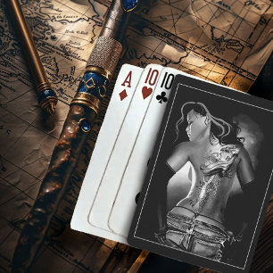Kantige schwarze weiße tätowierte Drachenfrau Spielkarten