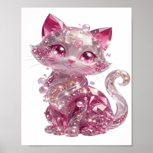 Kantiger Silberner PINK DIAMANT KATZE Poster (Vorne)