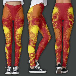 Kantiger Totenkopf | Gelb und lebhaftes Rot Leggings