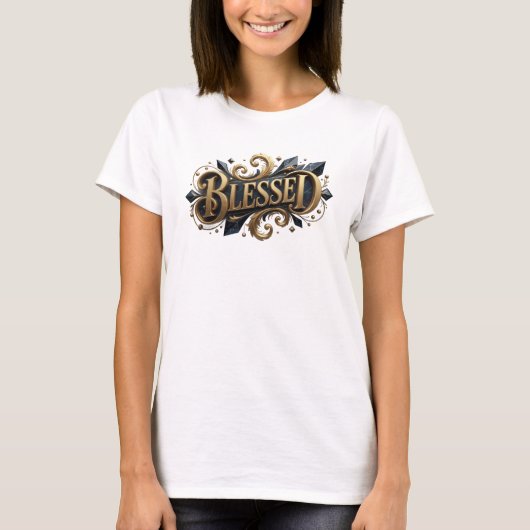 Kantiges BLESSED Designer Grafik T-Shirt (Vorderseite)