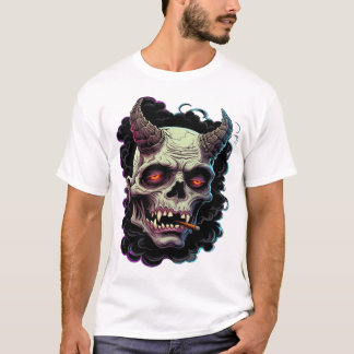 Kantiges gehörntes Oni-Monster-Grafik T-Shirt