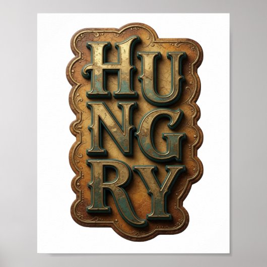 Kantiges Gold HUNGRY Grafikdesign Poster (Vorne)