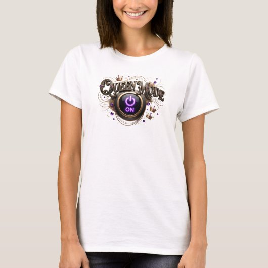 Kantiges Orange QUEEN MODE Textdesign T-Shirt (Vorderseite)