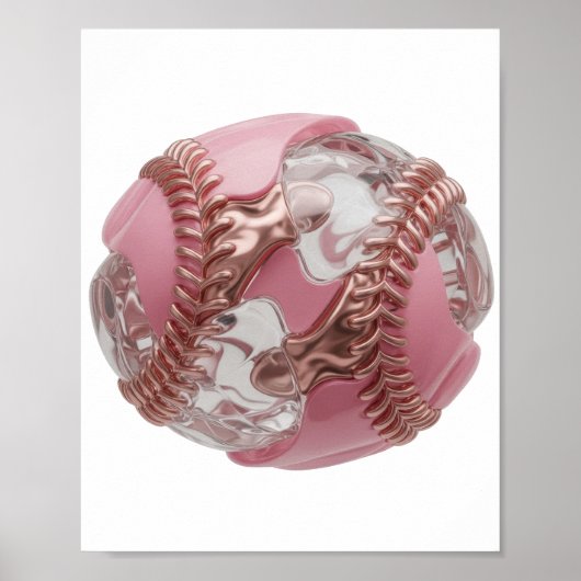 Kantiges Silber BASEBALL BALL 3D Text Kunst Poster (Vorne)