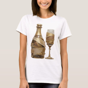 Kantiges Silber GOLDENE WEINFLASCHE UND GLAS Desig T-Shirt