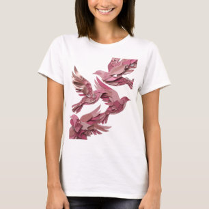 Kantiges Silber PINK BIRDS 3D-Text Kunst T-Shirt