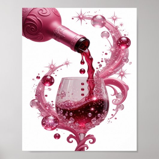 Kantiges Silber PINK WEIN Text Design Poster (Vorne)