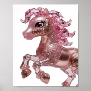 Kantiges Silber ROSE GOLD PINK EINHORN 3D Text Kun Poster