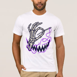 Kantiges Skeletthand-Nadel-und-Faden-Grafik-Shirt T-Shirt