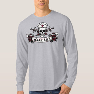 Kantiges Tattoo-Totenkopf-Krankenschwester-Schrubb T-Shirt