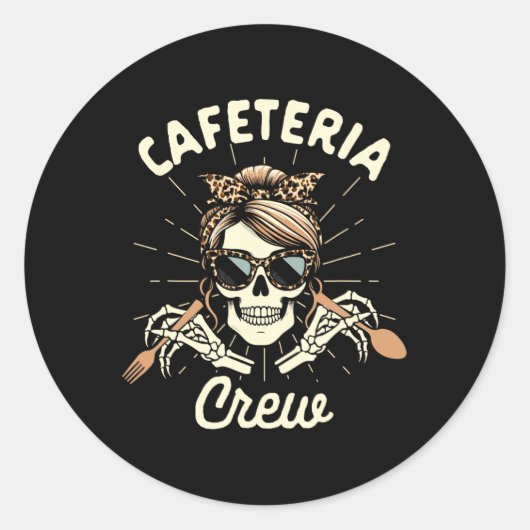 Kantine Dame Cafeteria Arbeiter Squad Skelett Cafe Runder Aufkleber (Vorderseite)