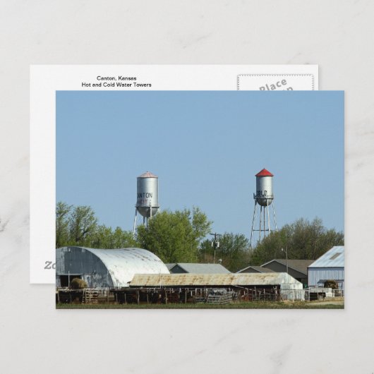 Kanton, Kansas, Wasserturm und Warmwasser Postkarte (Vorne/Hinten)