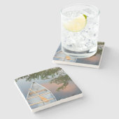 Kanu am See bei Sonnenuntergang, Kanada Steinuntersetzer (Seitenansicht)