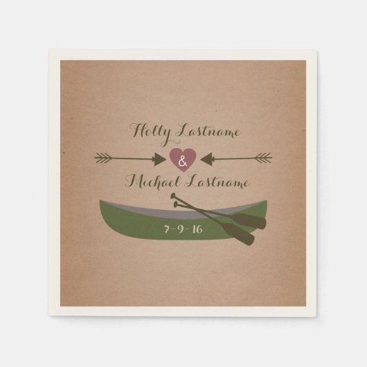 Kanu + Herz mit Pfeilen Rustikale Hochzeit Serviette (Vorderseite)