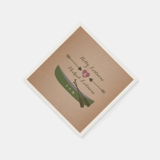 Kanu + Herz mit Pfeilen Rustikale Hochzeit Serviette (Ecke)