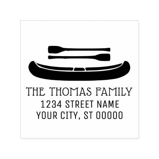 Kanu mit Oars Silhouette Name Address Monogram Permastempel (Design)