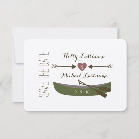 Kanu + Pfeile mit Herz Hochzeit speichern das Datu Save The Date (Vorderseite)