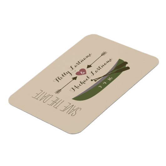 Kanu + Pfeile mit Herz speichern das Datum Magnet (Linke Seite)