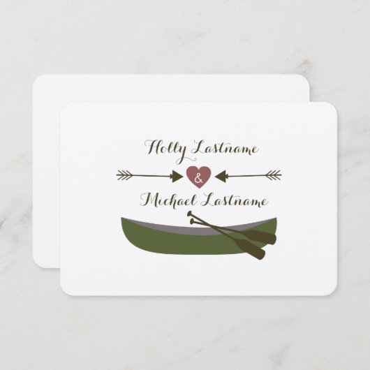 Kanu + Pfeile mit Herz Wedding R.S.V.P. RSVP Karte (Vorne/Hinten)