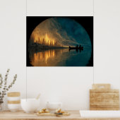 Kanu und Halbmond auf einem See Poster (Küche)