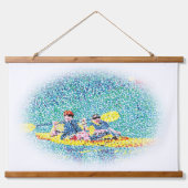 Kanufahren in Pointillismus an Wandteppichen Wandteppich Mit Holzrahmen (Vorne)