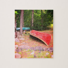 Kanus am Hütten-regnerischer Tagespuzzlen Puzzle