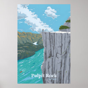Kanzel Felsen Preikestolen Norwegen Reiseplakat Poster