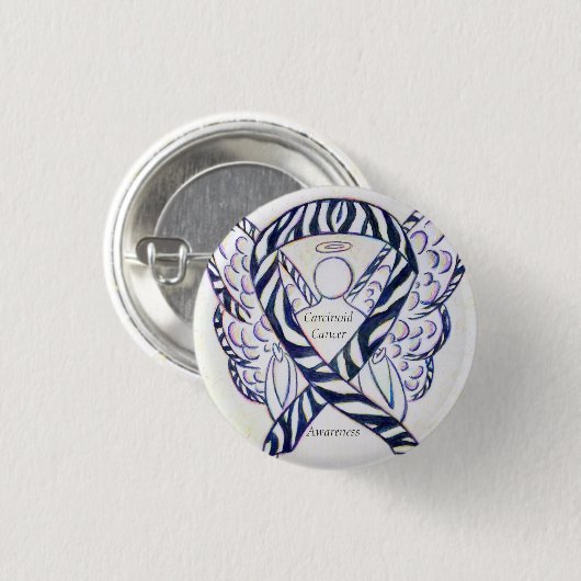 Kanzeroid Cancer Awareness Ribbon Engel Custom But Button (Vorne & Hinten)