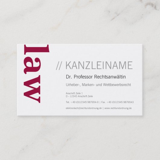 Kanzlei Visitentenrichenkarte klar Visitenkarte (Vorderseite)