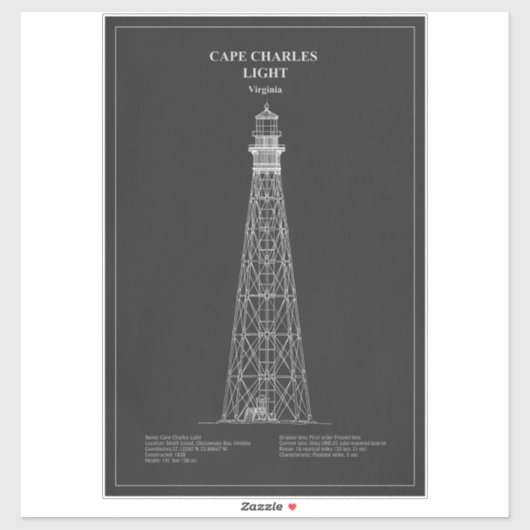 Kap Charles Lighthouse - Virginia - PD Aufkleber (Blatt)