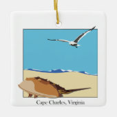 Kap Charles, VA Horseshoe Crab Sea Gull Strand Keramikornament (Vorderseite)