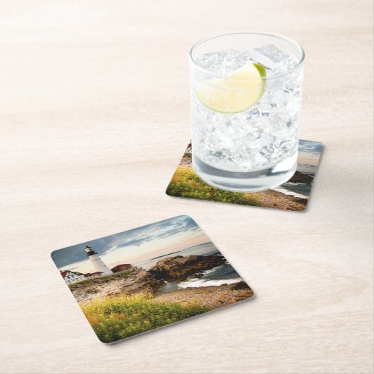 Kap Elizabeth, ich Portlandhauptleuchtturm-| Rechteckiger Pappuntersetzer (Vor Ort)