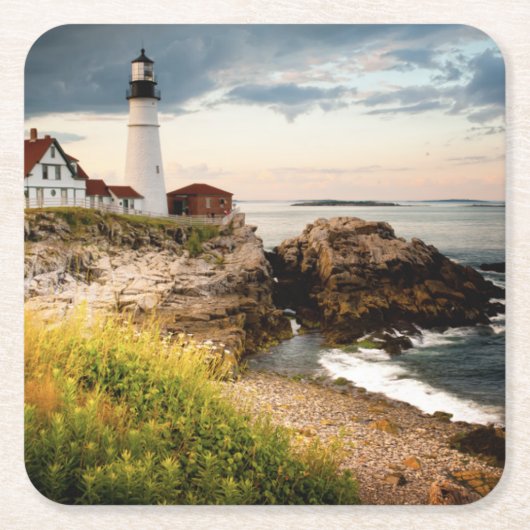 Kap Elizabeth, ich Portlandhauptleuchtturm-| Rechteckiger Pappuntersetzer (Vorderseite)