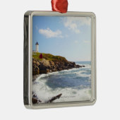 Kap Neddick "Klumpen-" Leuchtturm in Maine Silbernes Ornament (Rechts)