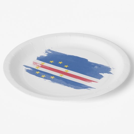 Kap-Verde-Flagge Pinselstrich, Landesflagge Pappteller (Schrägansicht)