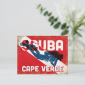 Kap Verde Scuba Diver - Blue Retro Postkarte (Stehend Vorderseite)