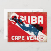 Kap Verde Scuba Diver - Blue Retro Postkarte (Vorne/Hinten)