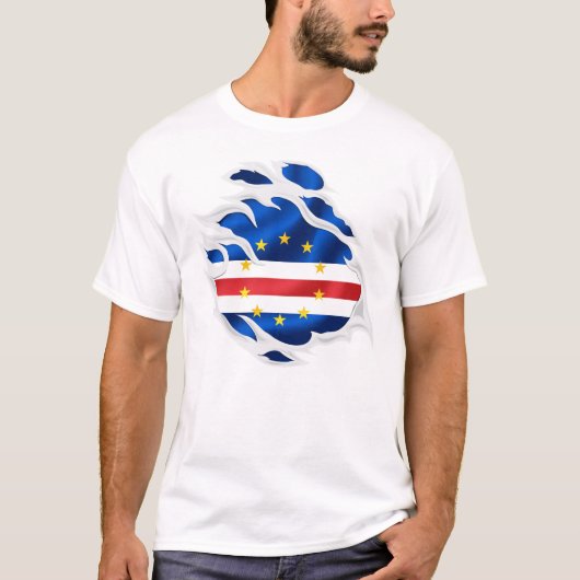 Kap Verde Zerrissene Flagge T-Shirt (Vorderseite)