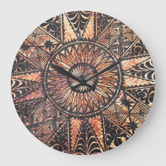 Kapa Primitive Hawaiian Tattoo Tapa Große Wanduhr (Vorderseite)