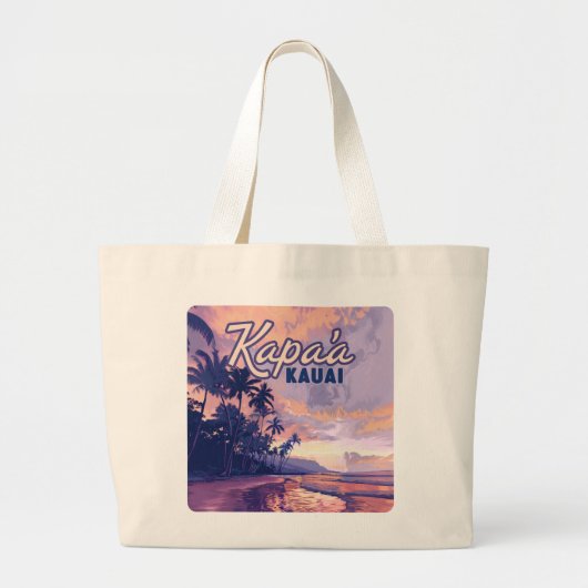Kapaa Kauai Hawaii Beach Sunset Palm Tree Retro Jumbo Stoffbeutel (Vorne)