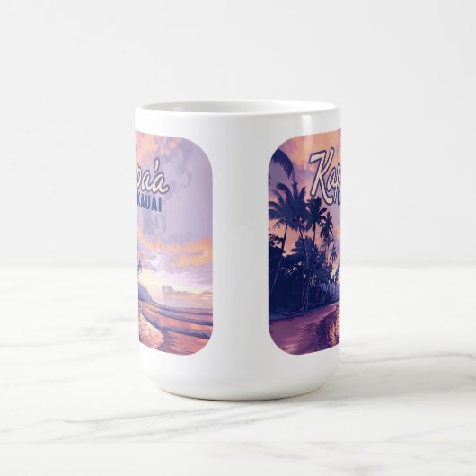 Kapaa Kauai Hawaii Beach Sunset Palm Tree Retro Kaffeetasse (Mittel)