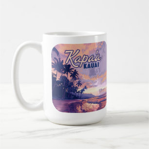 Kapaa Kauai Hawaii Beach Sunset Palm Tree Retro Kaffeetasse