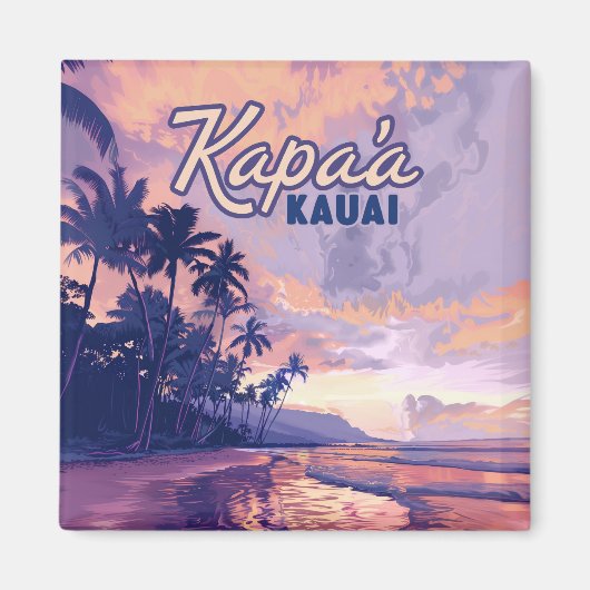 Kapaa Kauai Hawaii Beach Sunset Palm Tree Retro Magnet (Vorne)