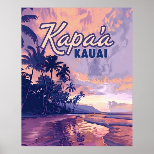Kapaa Kauai Hawaii Beach Sunset Palm Tree Retro Poster (Vorne)