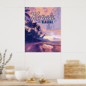 Kapaa Kauai Hawaii Beach Sunset Palm Tree Retro Poster (Küche)