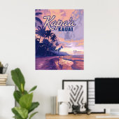 Kapaa Kauai Hawaii Beach Sunset Palm Tree Retro Poster (Heimbüro)