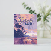 Kapaa Kauai Hawaii Beach Sunset Palm Tree Retro Postkarte (Stehend Vorderseite)