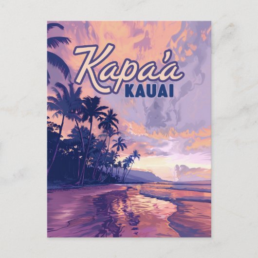 Kapaa Kauai Hawaii Beach Sunset Palm Tree Retro Postkarte (Vorderseite)