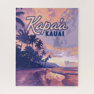 Kapaa Kauai Hawaii Beach Sunset Palm Tree Retro Puzzle